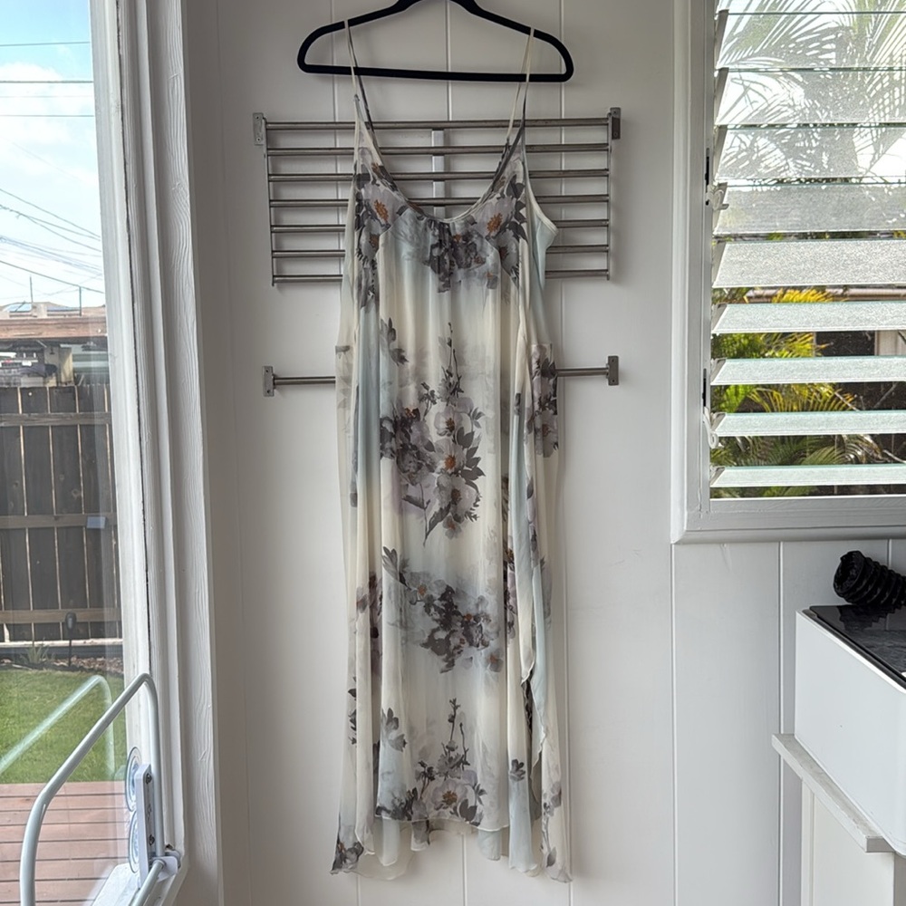 Free People Intimately Sheer Midi Waterfalls Slip Dress Ivory Gray Floral M - Picture 4 of 11